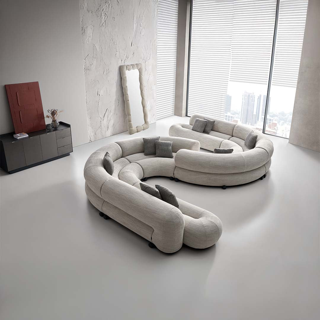 Laisi 90-degree corner sofa module with long back by BEACON, showcasing a modern sofa with clean lines and plush cushions.