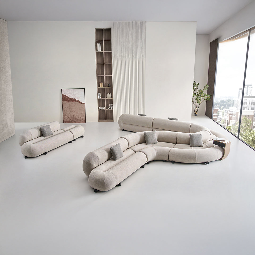 Laisi 90-degree corner module sofa with long back by BEACON, featuring a modern design and comfortable seating.