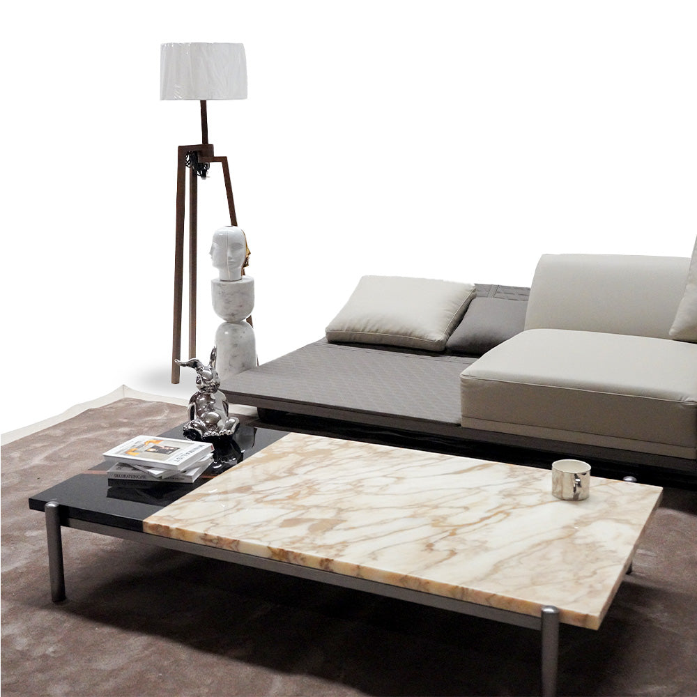 Black and gold Lauren coffee table by BEACON, featuring a modern design with a sleek tabletop and stylish metal legs.
