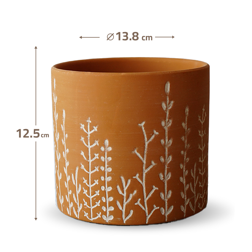 Terracotta Leafy Branch outdoor/indoor planter box by BEACON, sturdy ceramic container for plants and greenery.