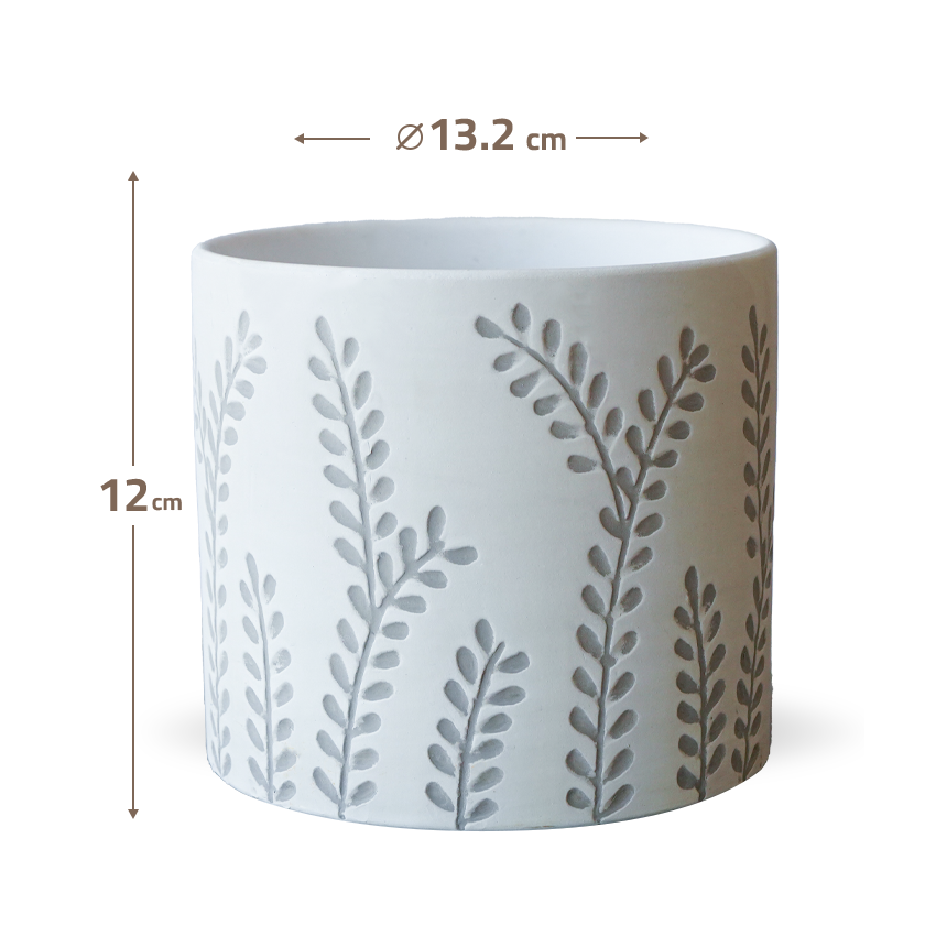 BEACON leafy branch outdoor and indoor planter box in white with leafy branch design for garden or home decor.