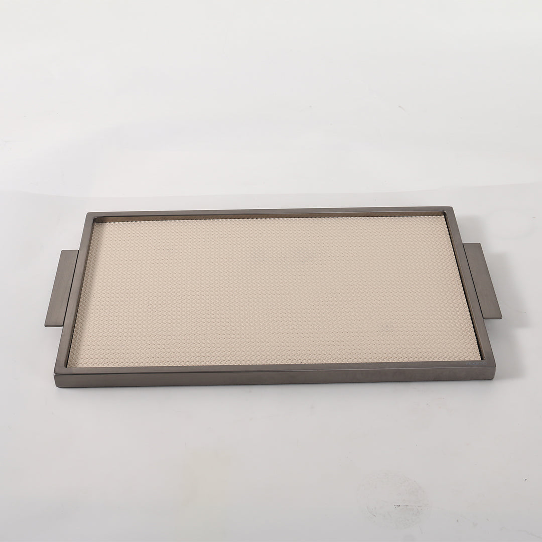 LEATHER & METAL Beige TRAY-L W6047A - Trays - ebarza Furniture UAE | Shop Modern Furniture in Abu Dhabi & Dubai - مفروشات ايبازرا في الامارات | تسوق اثاث عصري وديكورات مميزة في دبي وابوظبي