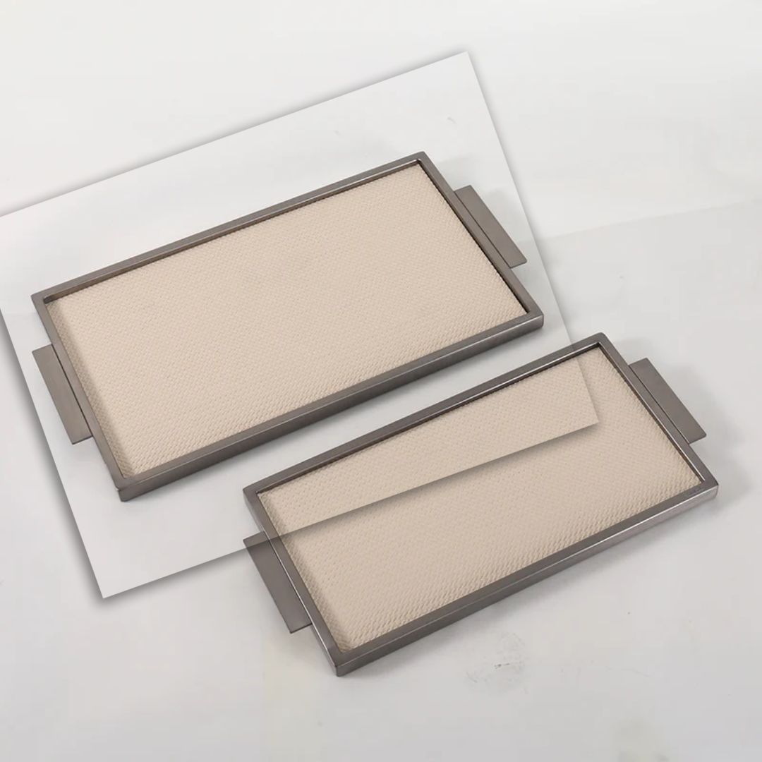 LEATHER & METAL Beige TRAY-L W6047A - Trays - ebarza Furniture UAE | Shop Modern Furniture in Abu Dhabi & Dubai - مفروشات ايبازرا في الامارات | تسوق اثاث عصري وديكورات مميزة في دبي وابوظبي
