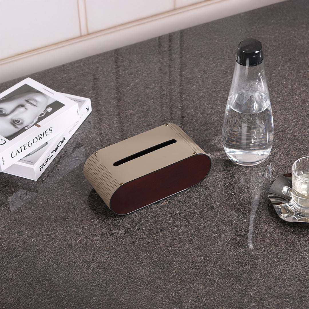 Leather tissue holder from BEACON, designed for tissue boxes, featuring a sleek leather exterior and easy-access opening.
