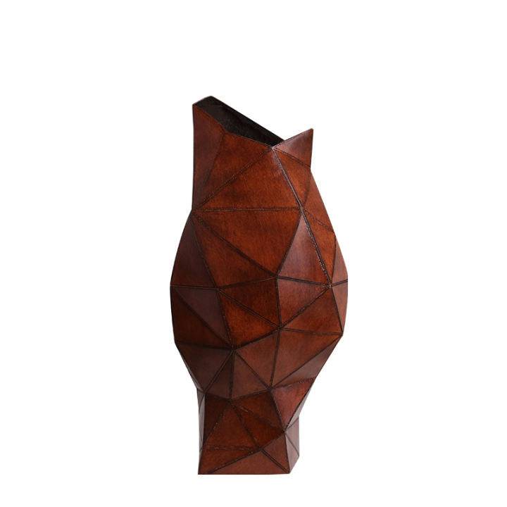 Leather Vase - Brown Fc-Sz2122B - Vases - ebarza Furniture UAE | Shop Modern Furniture in Abu Dhabi & Dubai - مفروشات ايبازرا في الامارات | تسوق اثاث عصري وديكورات مميزة في دبي وابوظبي