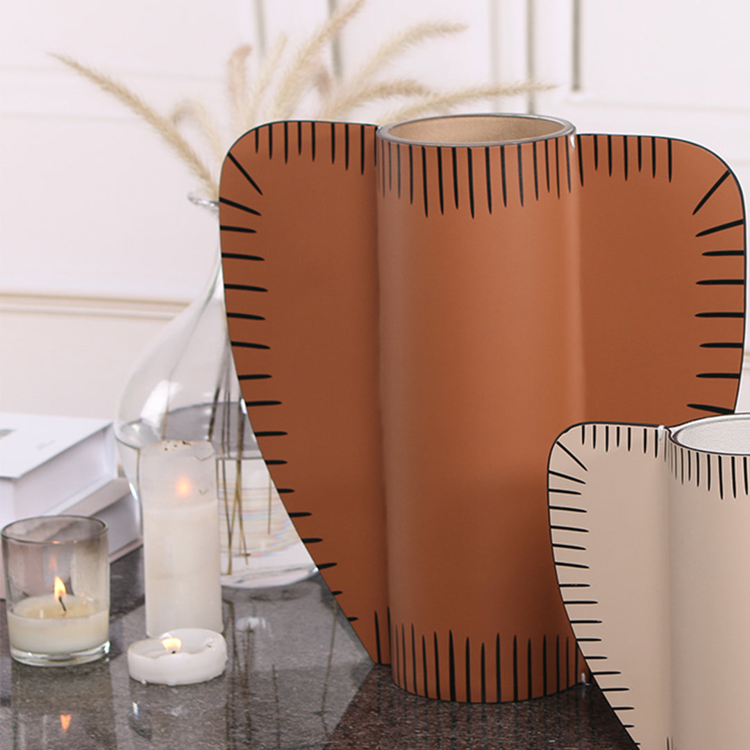 Leather Vase-Dry & Fresh-L by BEACON, stylish brown leather vase with textured finish for decorative use.