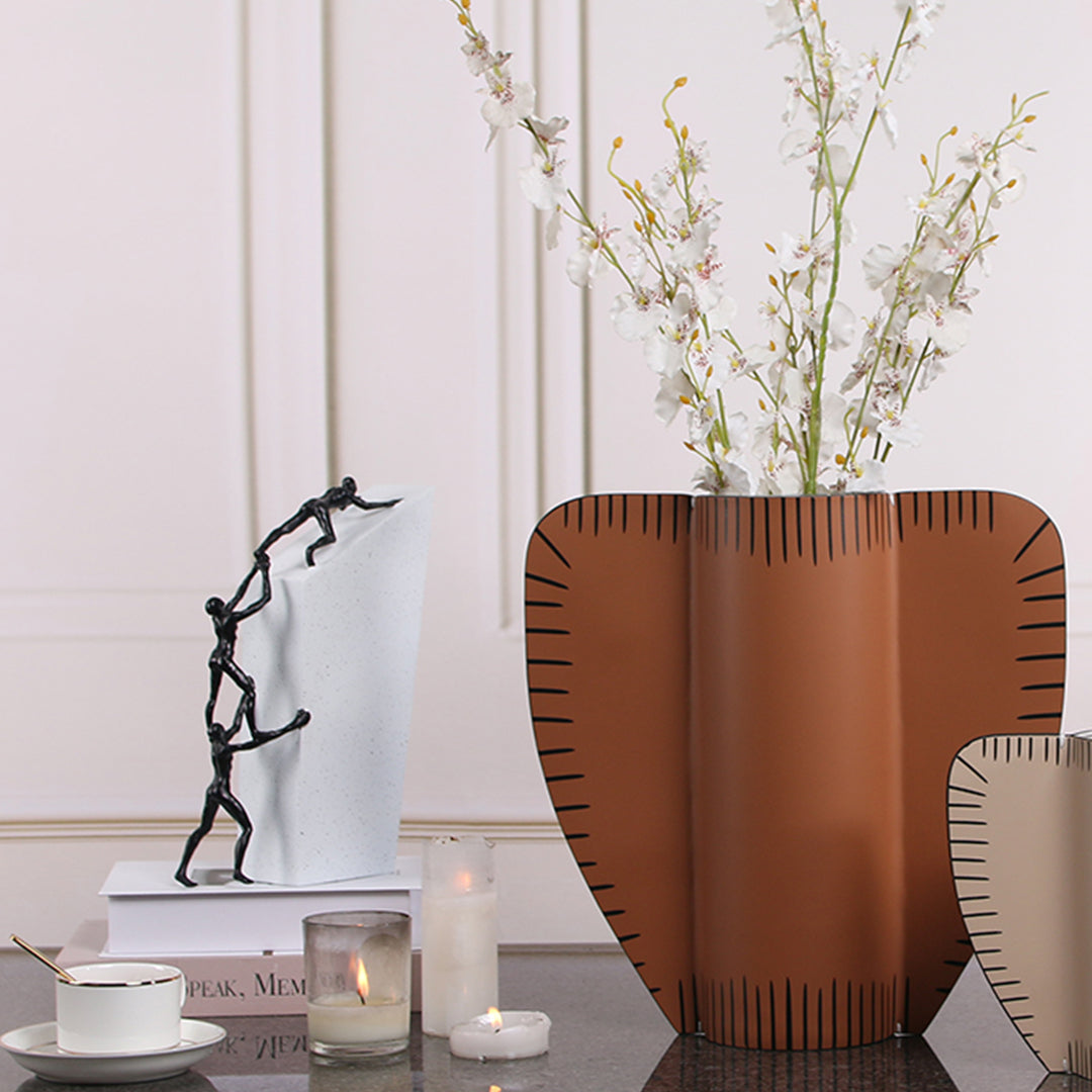 Beige leather vase with a textured surface, designed for dry or fresh flowers, from BEACON's Leather Vase series.