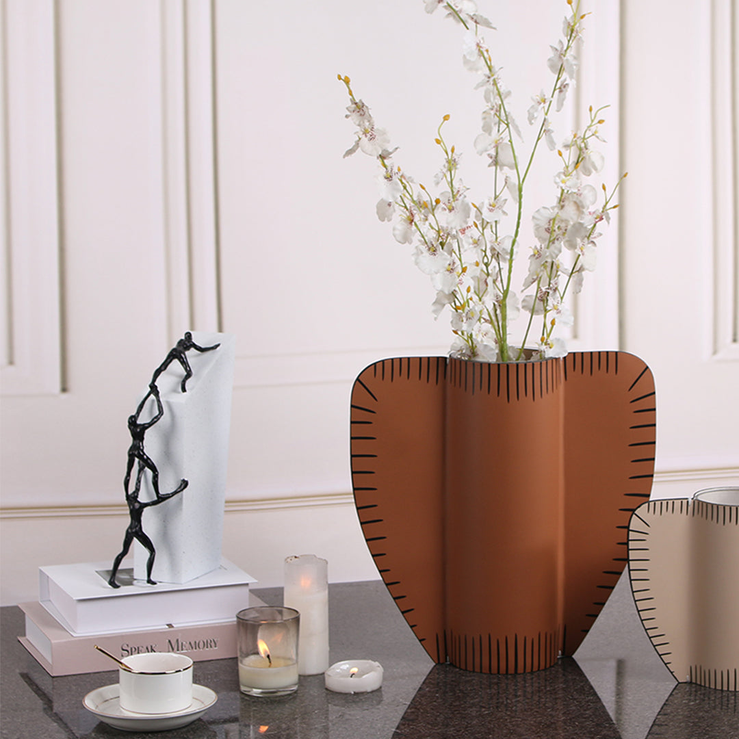 Leather Vase-Dry & Fresh-L by BEACON, stylish vase with leather exterior, suitable for dry or fresh flowers, SKU 22275.