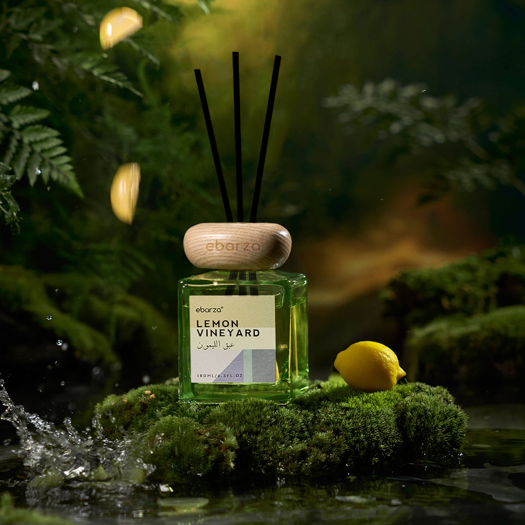 Lemon Vineyard Charming Lemon and Lime Green Stick Diffuser from M&SENSE with fresh citrus scent in a 180m bottle.
