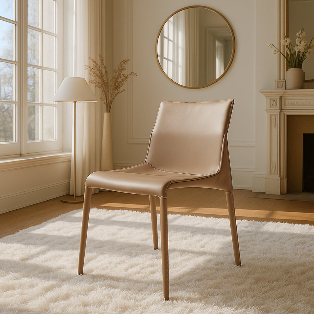 BEACON Leon Dining Chair DC021 with sleek design, wooden legs, and plush upholstered seat for modern dining rooms.