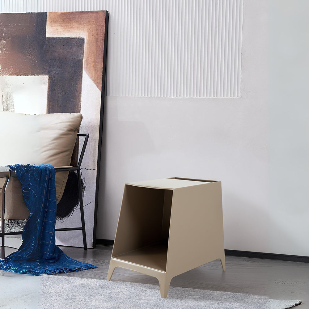 Light coffee-colored RUDI BB-013 side table, versatile bedside or living room side table with sleek design and wooden finish.