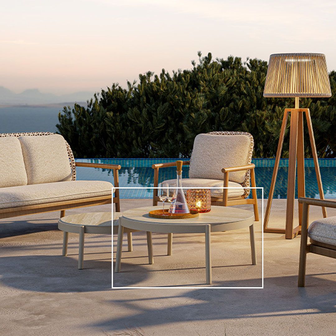 Outdoor Lille coffee table by Beacon with ceramic top, stylish and durable for outdoor patio or garden spaces.