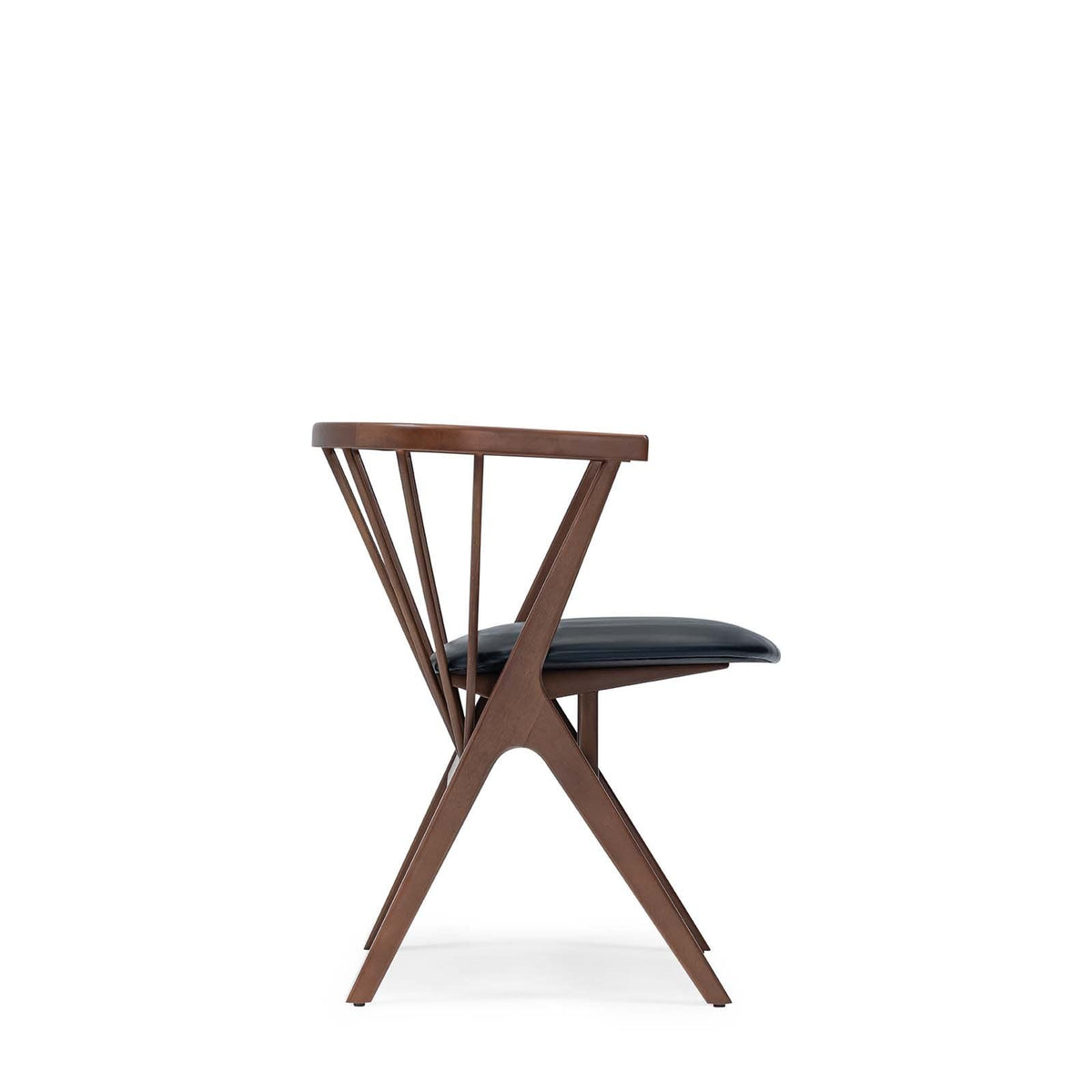 SANCREA Linz Craft Chair Mone-034, modern wooden chair with curved backrest and cushioned seat, designed for stylish dining spaces.