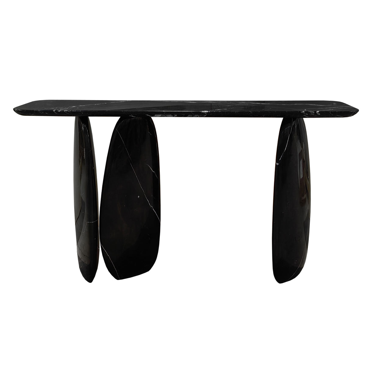 Lisbon Nero Marquina console table by A2STONE featuring a sleek black marble top and modern design.