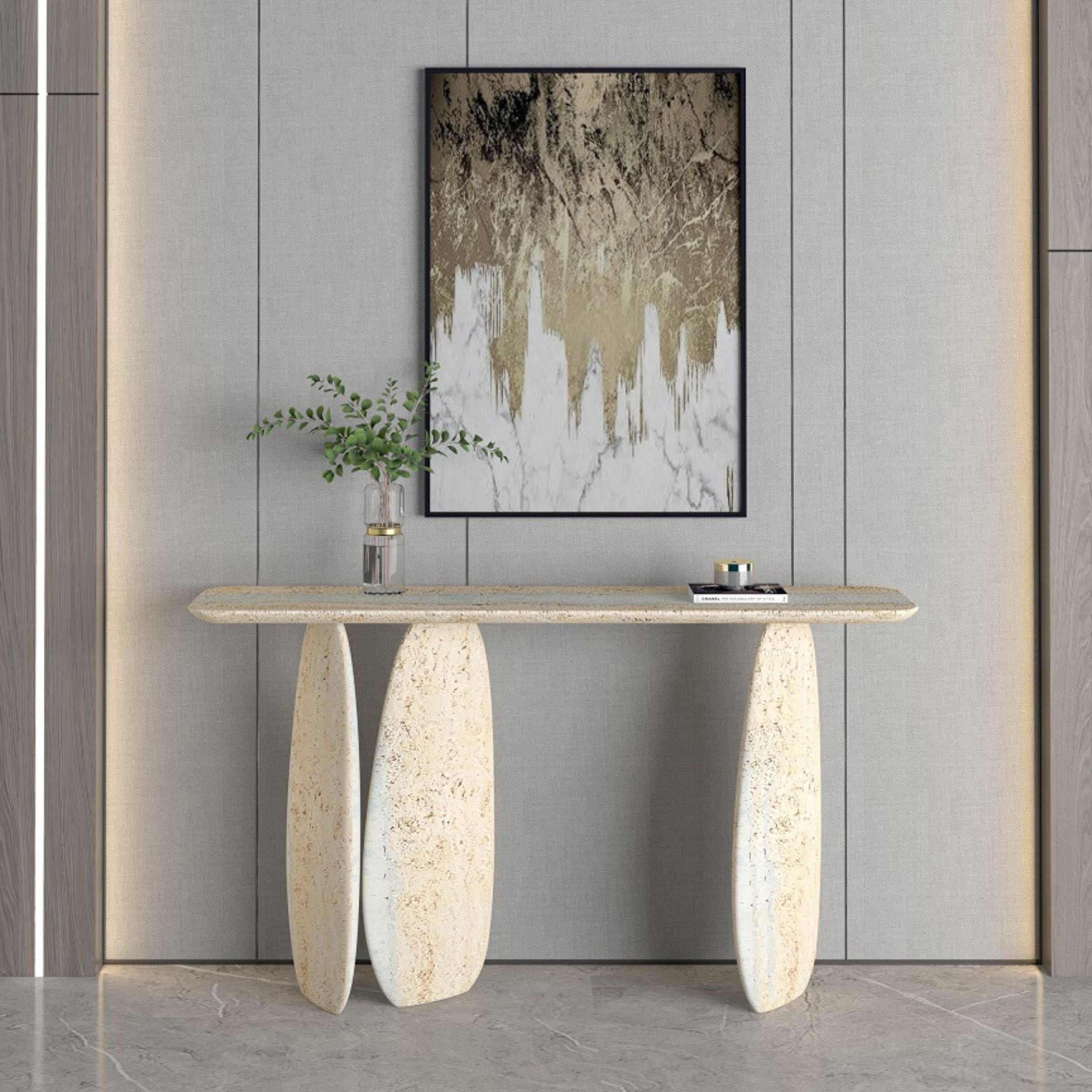 As Is - Lisbon Travertine Console Table - 495DTS-160cm - DISPLAY ITEM - ebarza Furniture UAE | Shop Modern Furniture in Abu Dhabi & Dubai - مفروشات ايبازرا في الامارات | تسوق اثاث عصري وديكورات مميزة في دبي وابوظبي