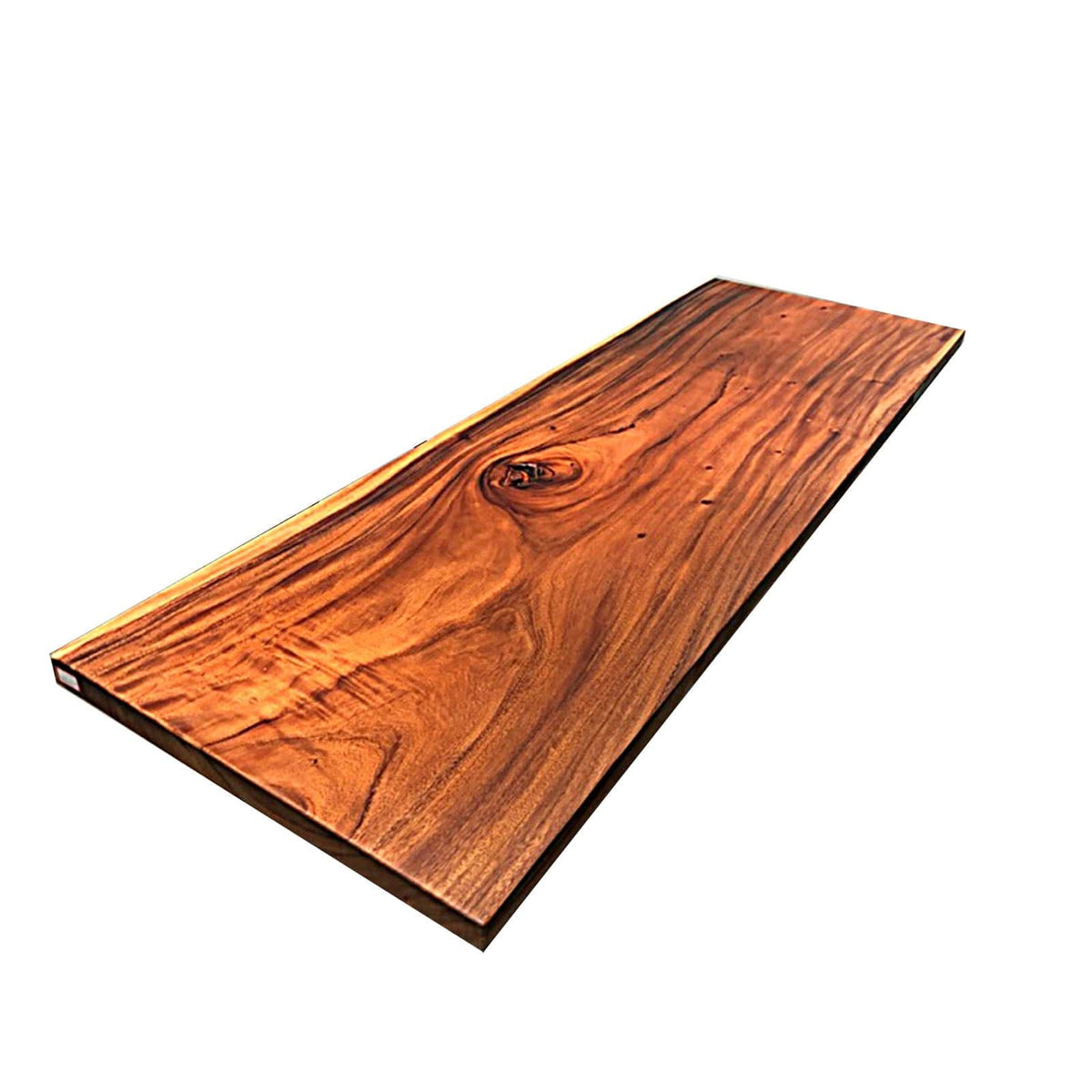 Live edge dining table by SANCREA, showcasing natural wood grain and smooth finish, used as a display item.