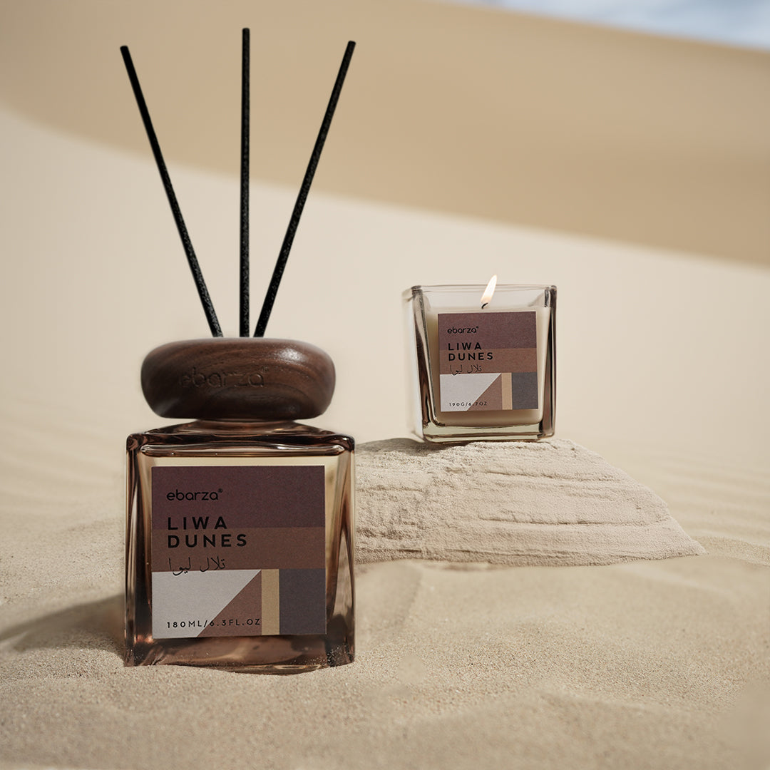 Liwa Dunes Warm Moss scented candle by M&SENSE, 190g, with a stylish design and earthy green color.