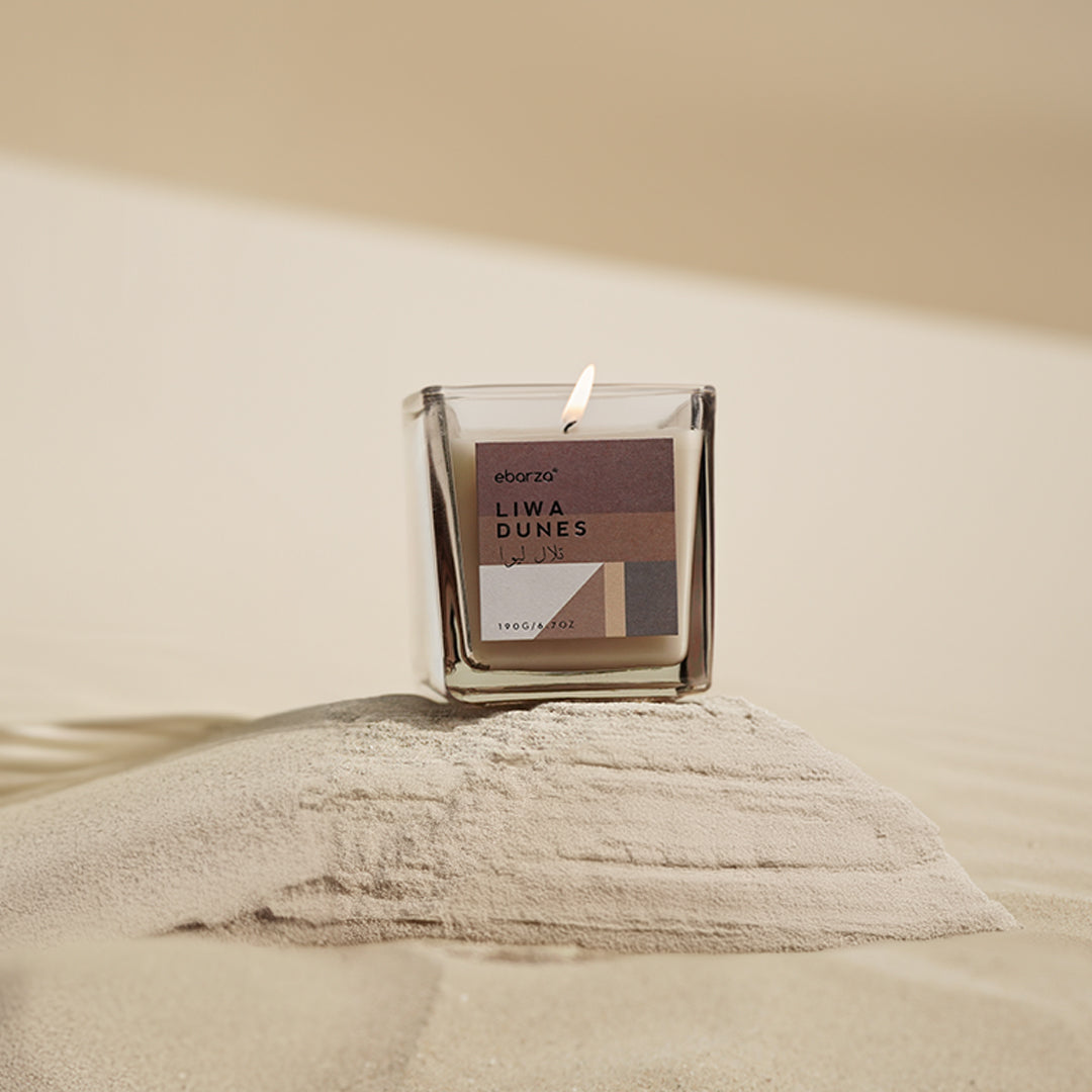 Liwa Dunes Warm Moss scented candle by M&SENSE, 190g, with a stylish glass container and natural moss-inspired design.