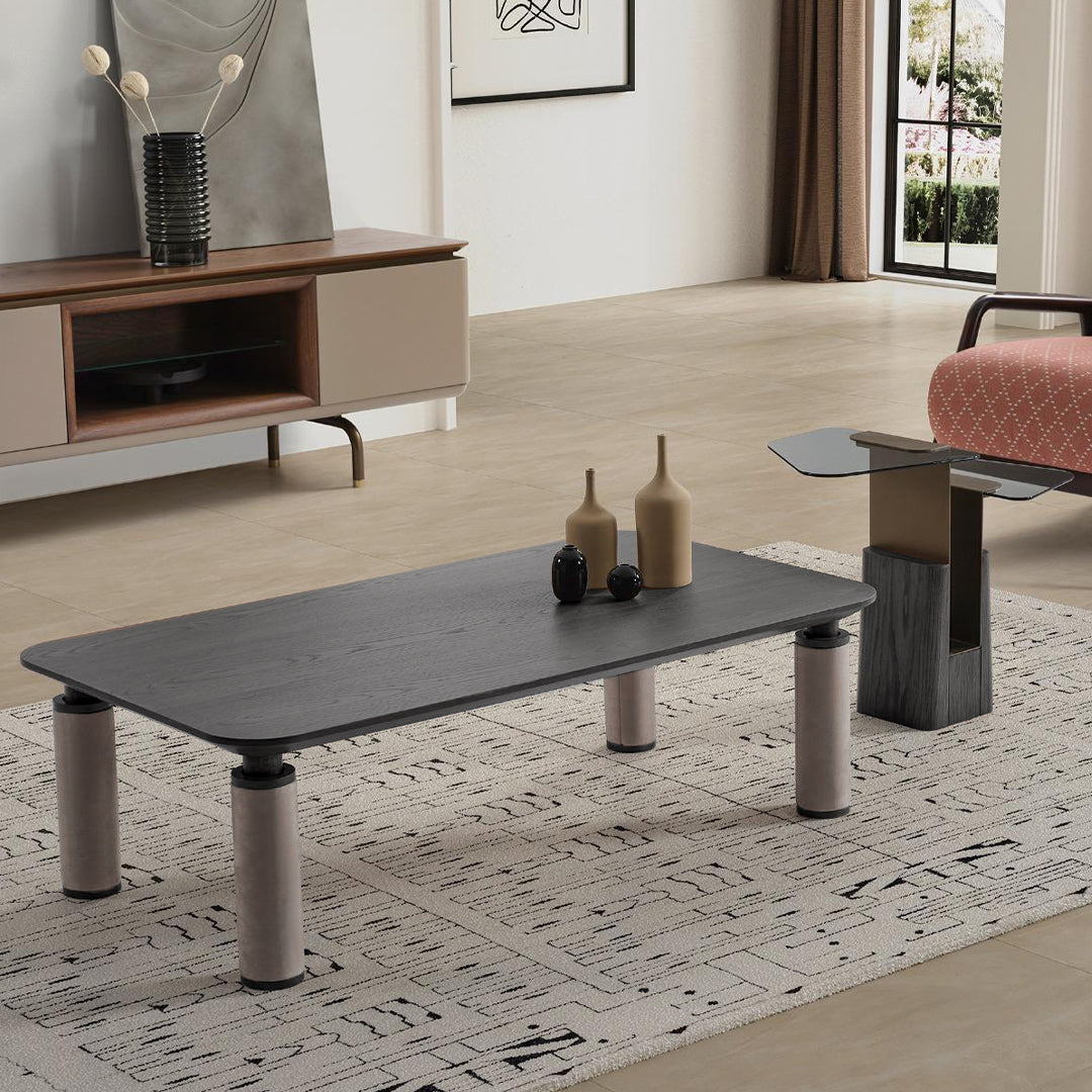 LİYA coffee table by ECOLE LIVING, modern wooden coffee table with sleek design, front view showing smooth surface and sturdy legs.
