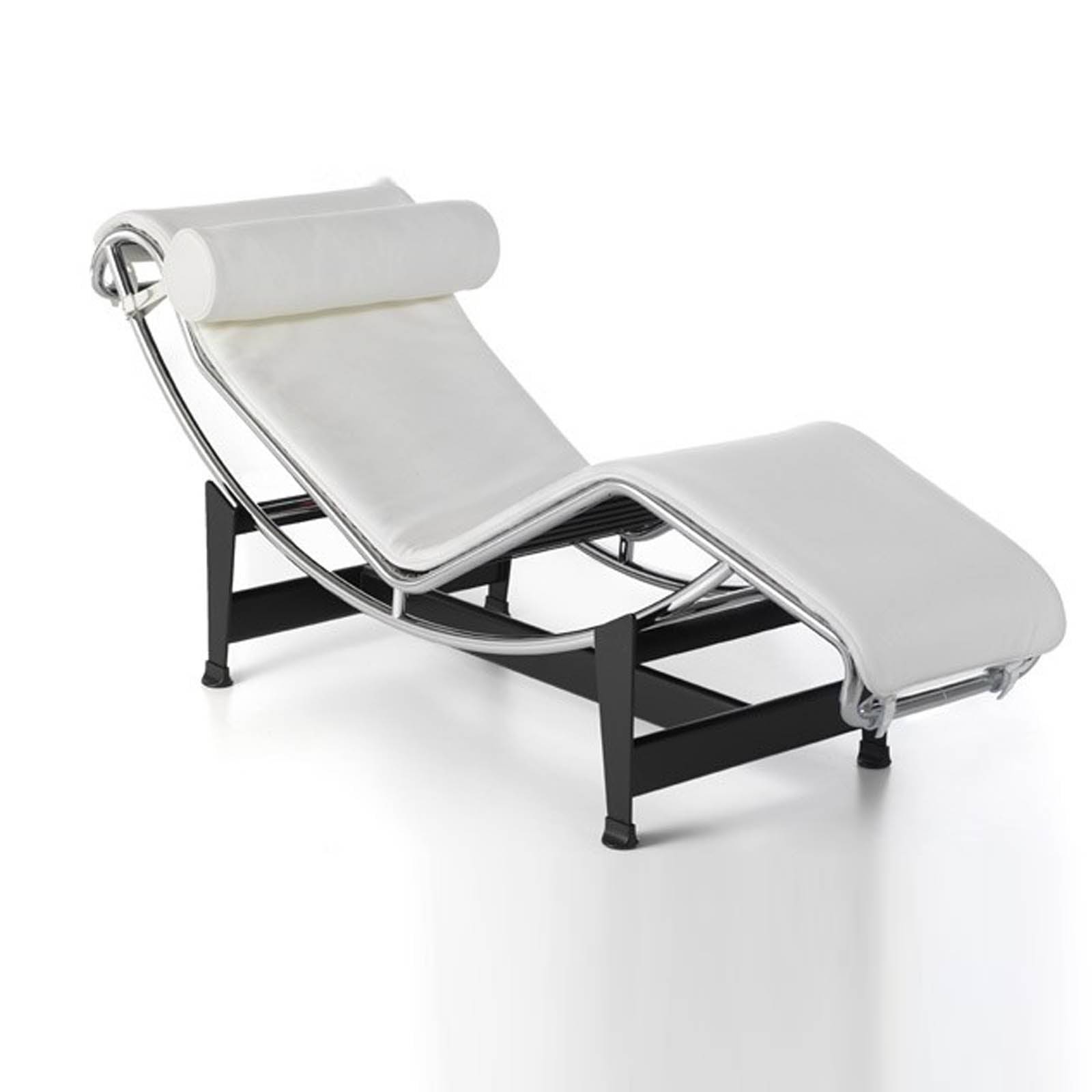 Genuine white leather BEACON chaise lounge chair with sleek design and cushioned seat for relaxing comfort.