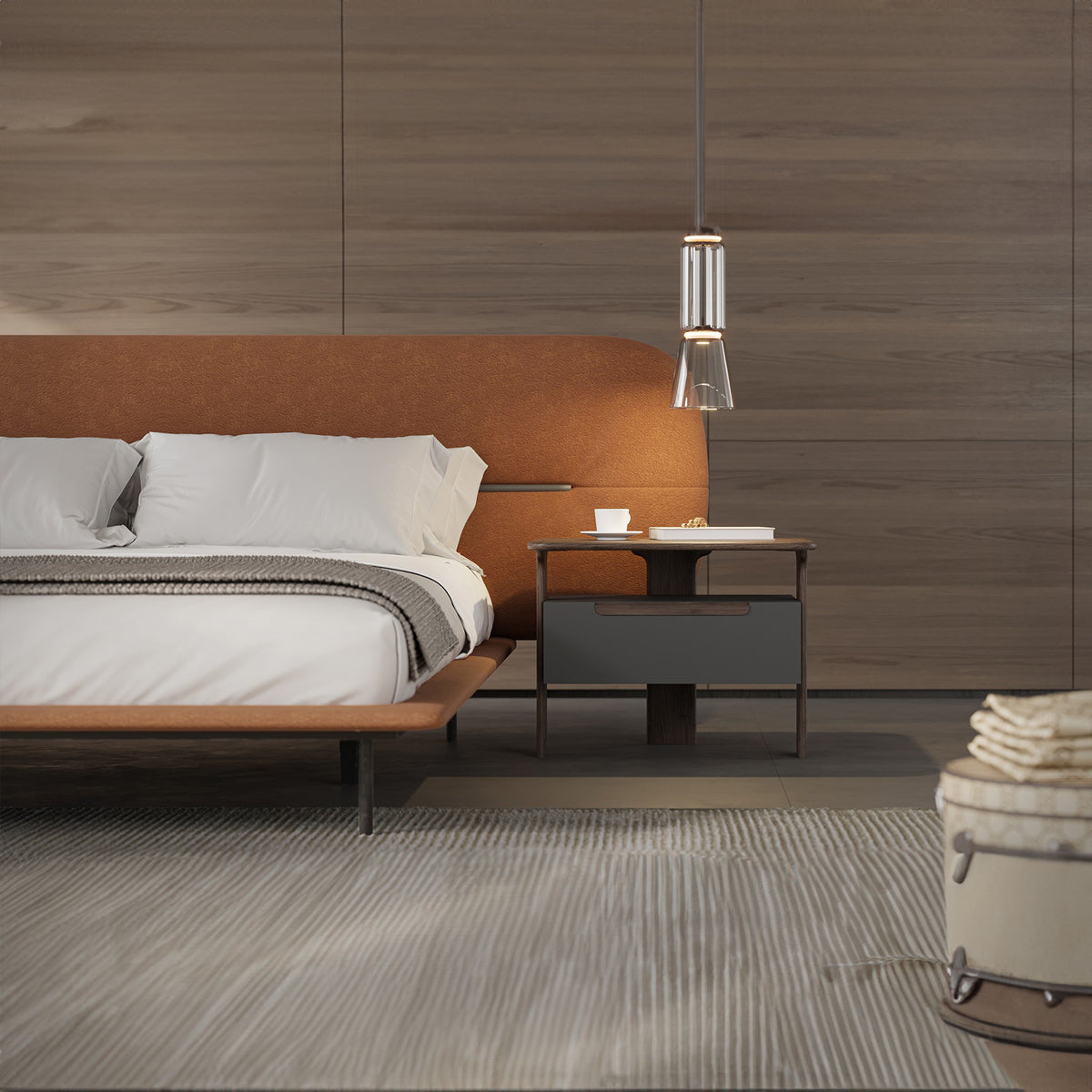 Orange YOLVA King Size Bedstead by YOL LIVING with sleek frame and modern design, perfect for a spacious bedroom.