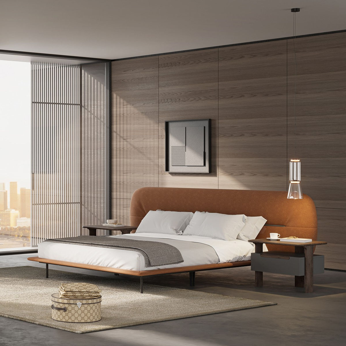 Orange YOLVA King Size Bedstead by YOL LIVING with sleek wooden frame and modern design for comfortable bedroom style.