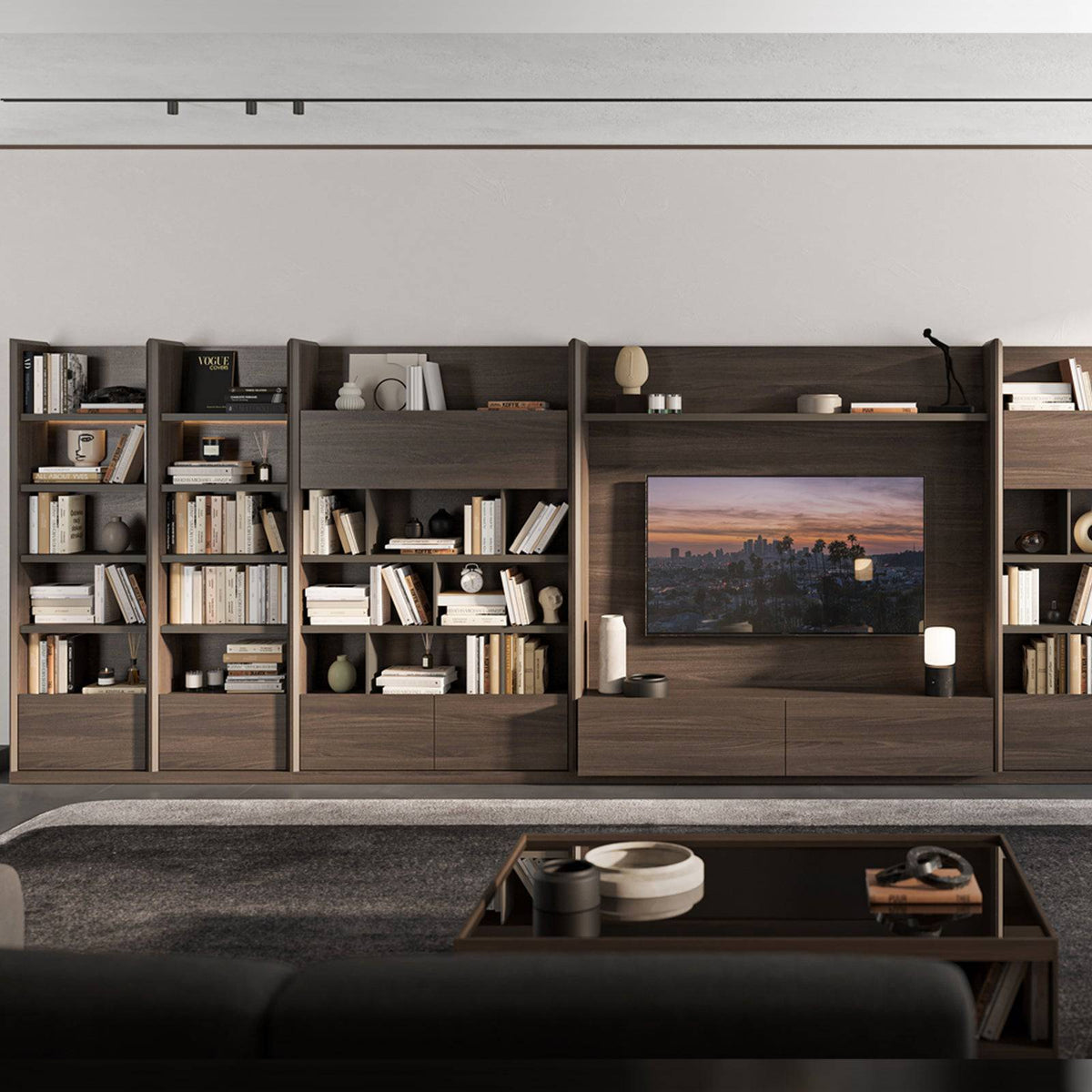 Saloni Luis Wall Unit Shelf Module Luis-60 displaying a modern wooden shelf with multiple compartments for storage.