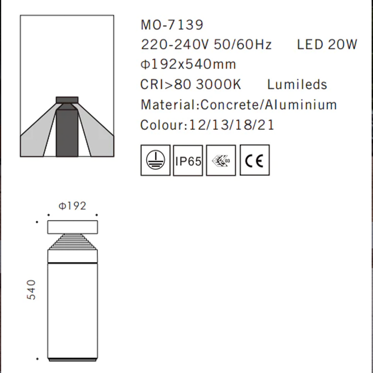 BEACON LUMILEDS LED outdoor lamp MO-7139W for outdoor lighting, with a sleek design and weather-resistant construction.
