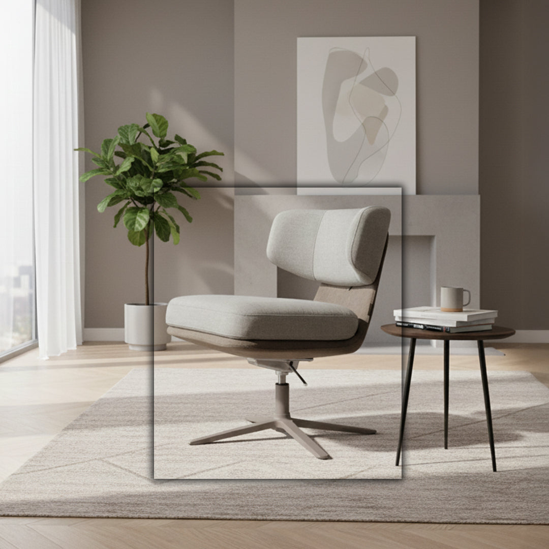 Modern Luna Lounge Chair by BEACON with plush fabric and sleek design, perfect for contemporary living spaces.