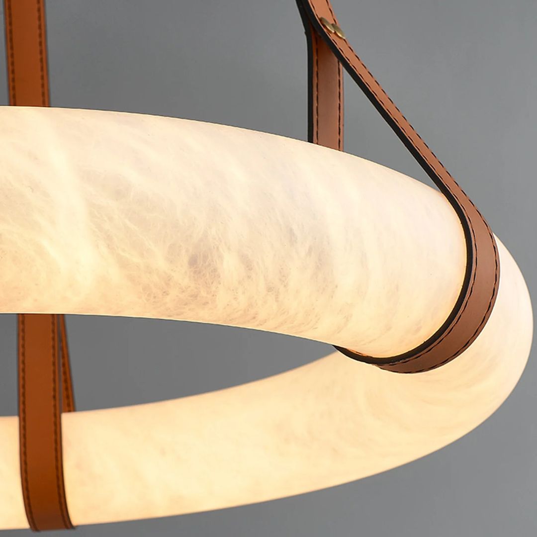 Beige Luna marble pendant light from BEACON, modern fixture with smooth marble surface and sleek design for stylish interiors.