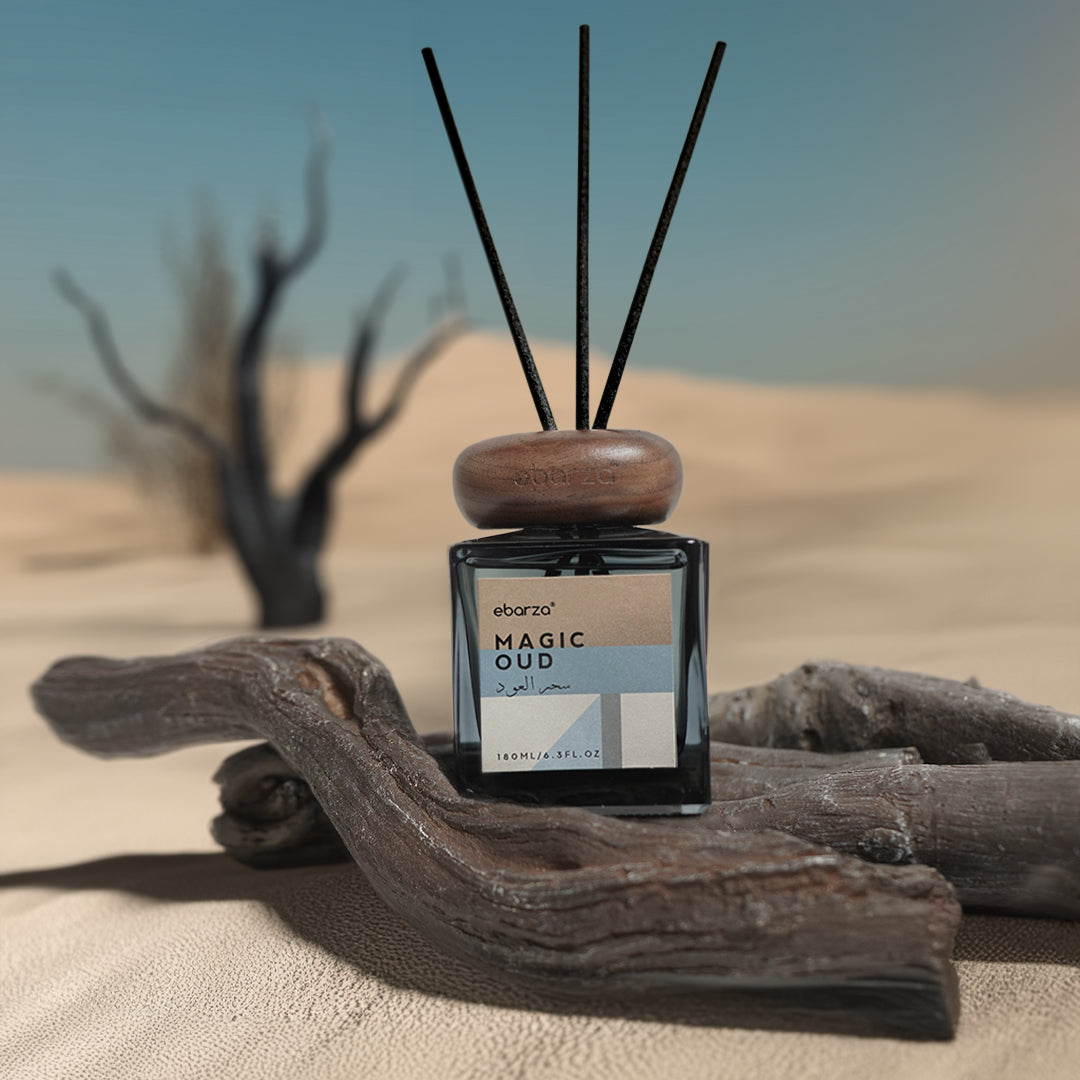 Magic Oud stylish 180ml stick diffuser by M&SENSE, featuring elegant design and aromatic reed sticks for home fragrance.