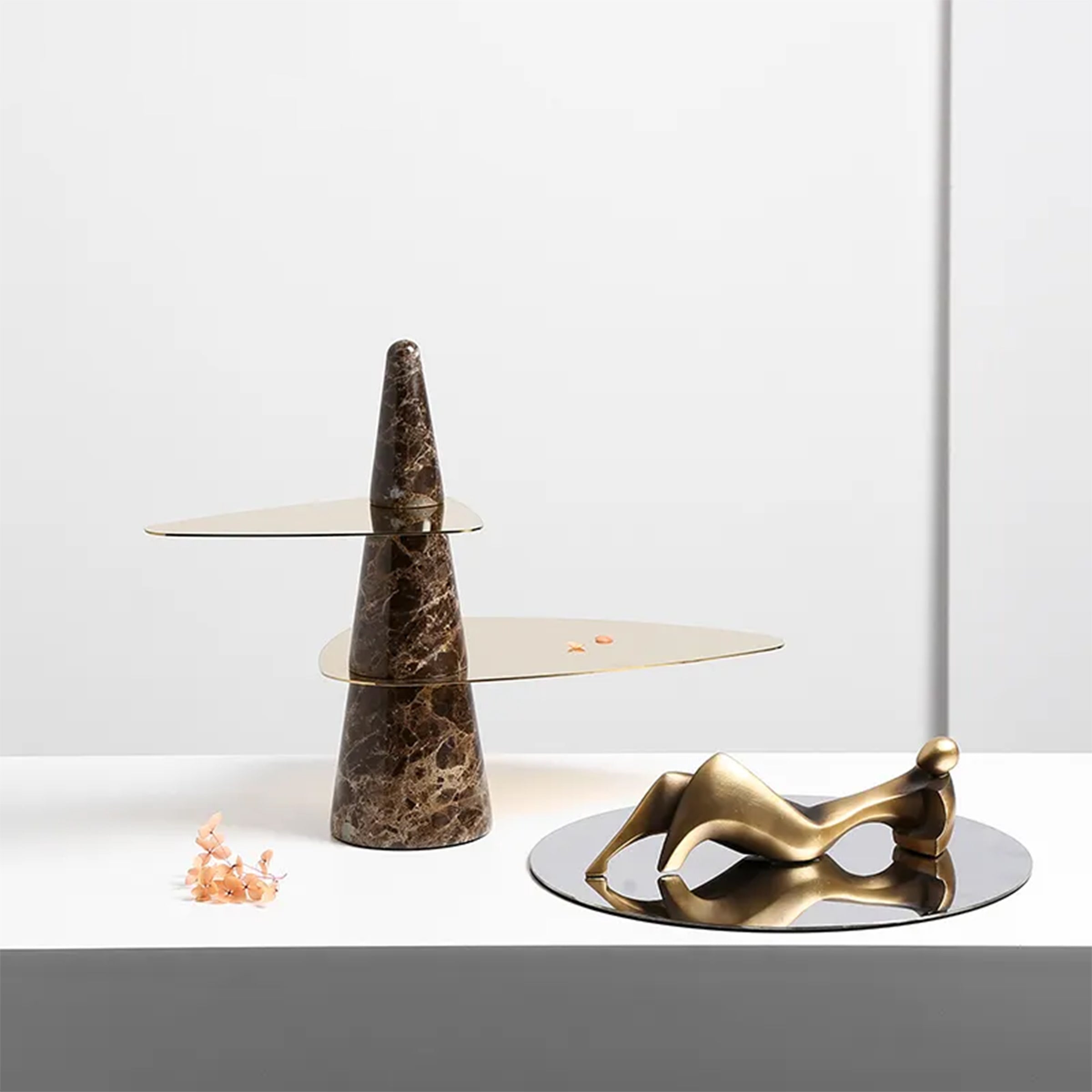 Marble & Stainless Steel Double Tiered Tray - Gold FC-W22019B - Trays - ebarza Furniture UAE | Shop Modern Furniture in Abu Dhabi & Dubai - مفروشات ايبازرا في الامارات | تسوق اثاث عصري وديكورات مميزة في دبي وابوظبي