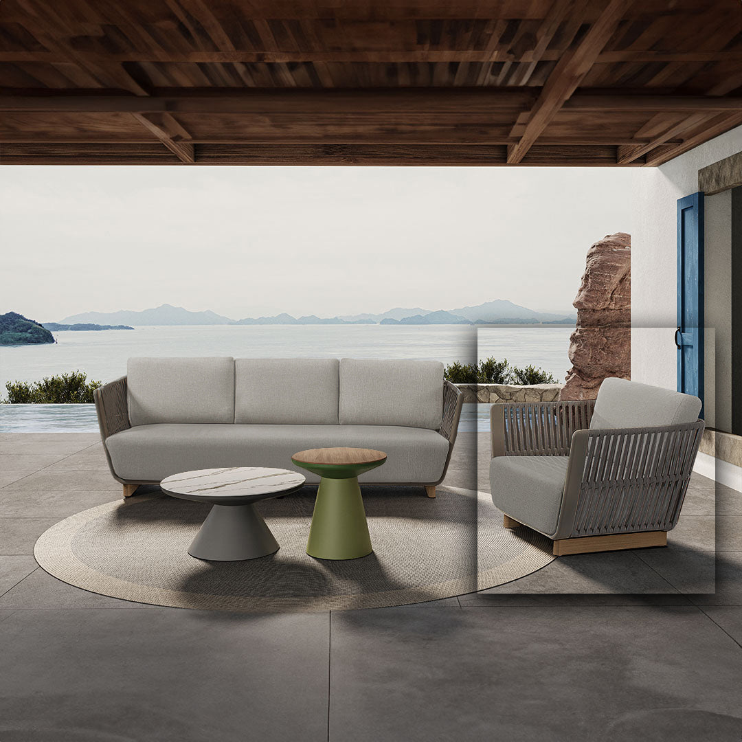 BEACON Marrakech outdoor and indoor armchair with woven design and plush cushions, ideal for stylish, versatile seating.