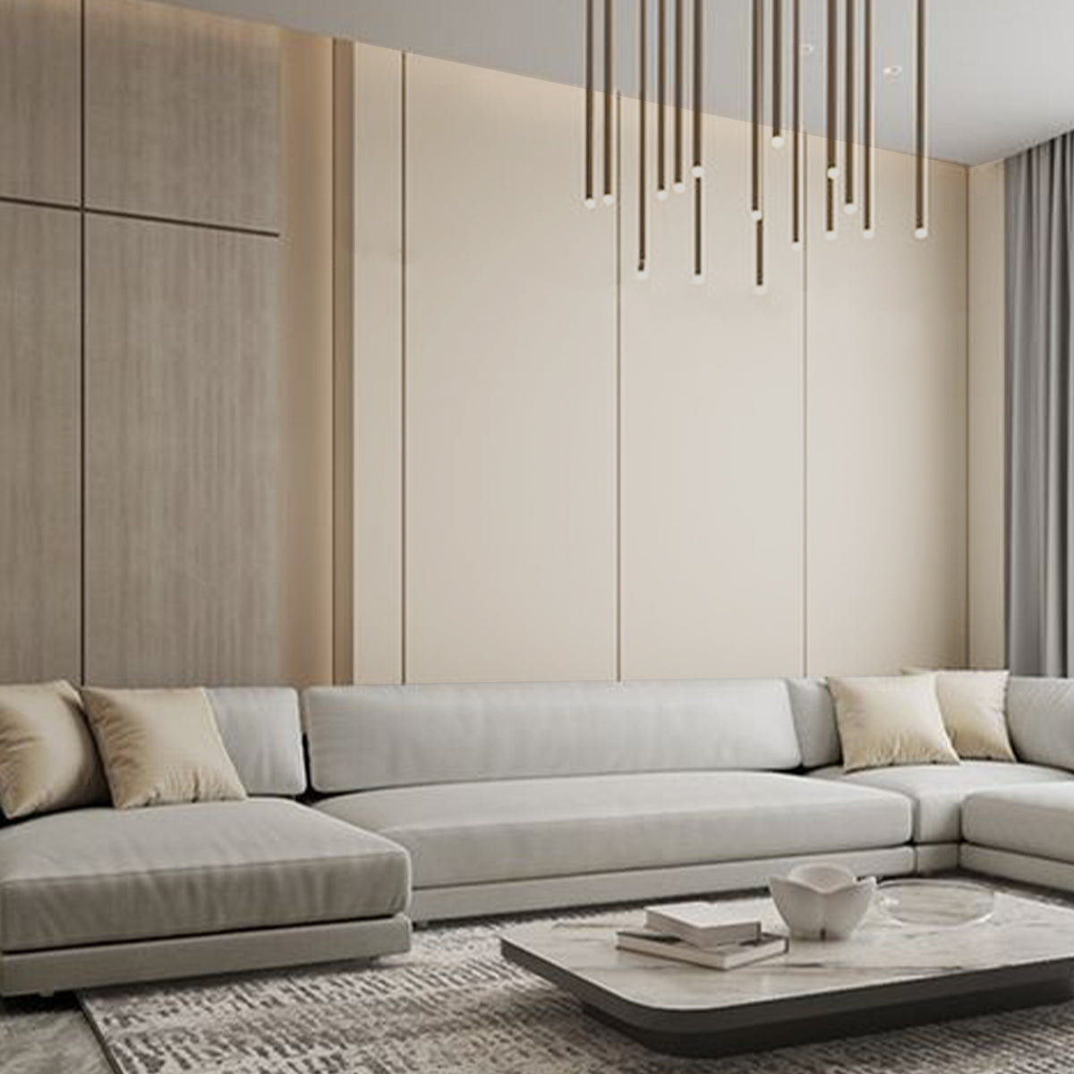 Light gray melamine MDF wall panel with dimensions 122x280x1.8cm, E2 grade, from WQ & EVA brand.