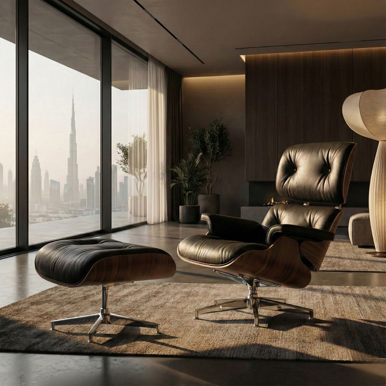 Black Genuine Leather Lounge Chair And Ottoman Tall BLACK-Walnut Bp8026-TrbB+W - Lounge Chairs - ebarza Furniture UAE | Shop Modern Furniture in Abu Dhabi & Dubai - مفروشات ايبازرا في الامارات | تسوق اثاث عصري وديكورات مميزة في دبي وابوظبي