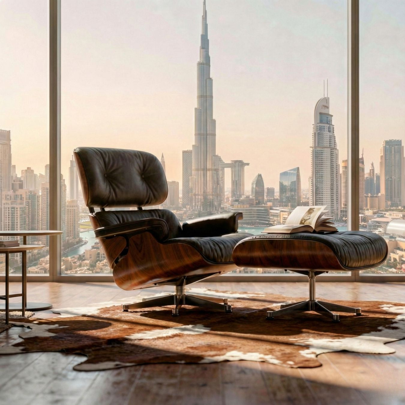 Black Genuine Leather Lounge Chair And Ottoman ( Rosewood ) Tall BLACK-RW Bp8026-Rosewood - Lounge Chairs - ebarza Furniture UAE | Shop Modern Furniture in Abu Dhabi & Dubai - مفروشات ايبازرا في الامارات | تسوق اثاث عصري وديكورات مميزة في دبي وابوظبي