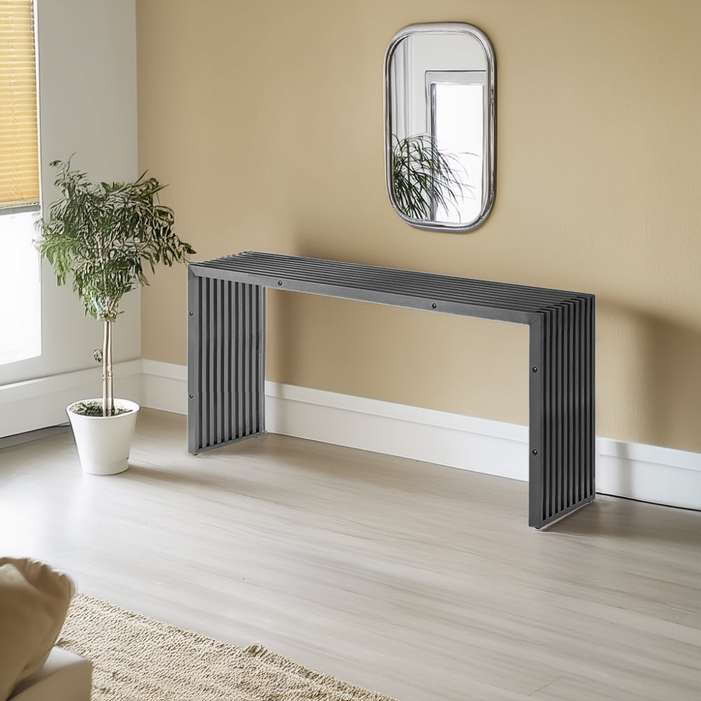 Mid-century stainless steel console table by BEACON, model Psh-48-B-Con, with sleek modern design and sturdy construction.