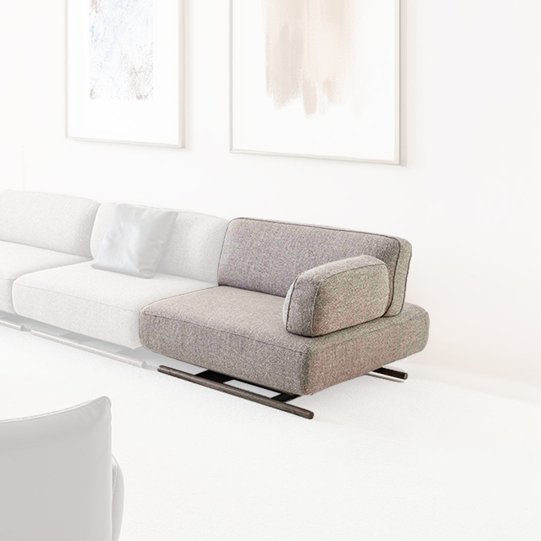 YOL LIVING MILA sofa module with right arm, modern sectional sofa in neutral fabric, close-up of armrest design.