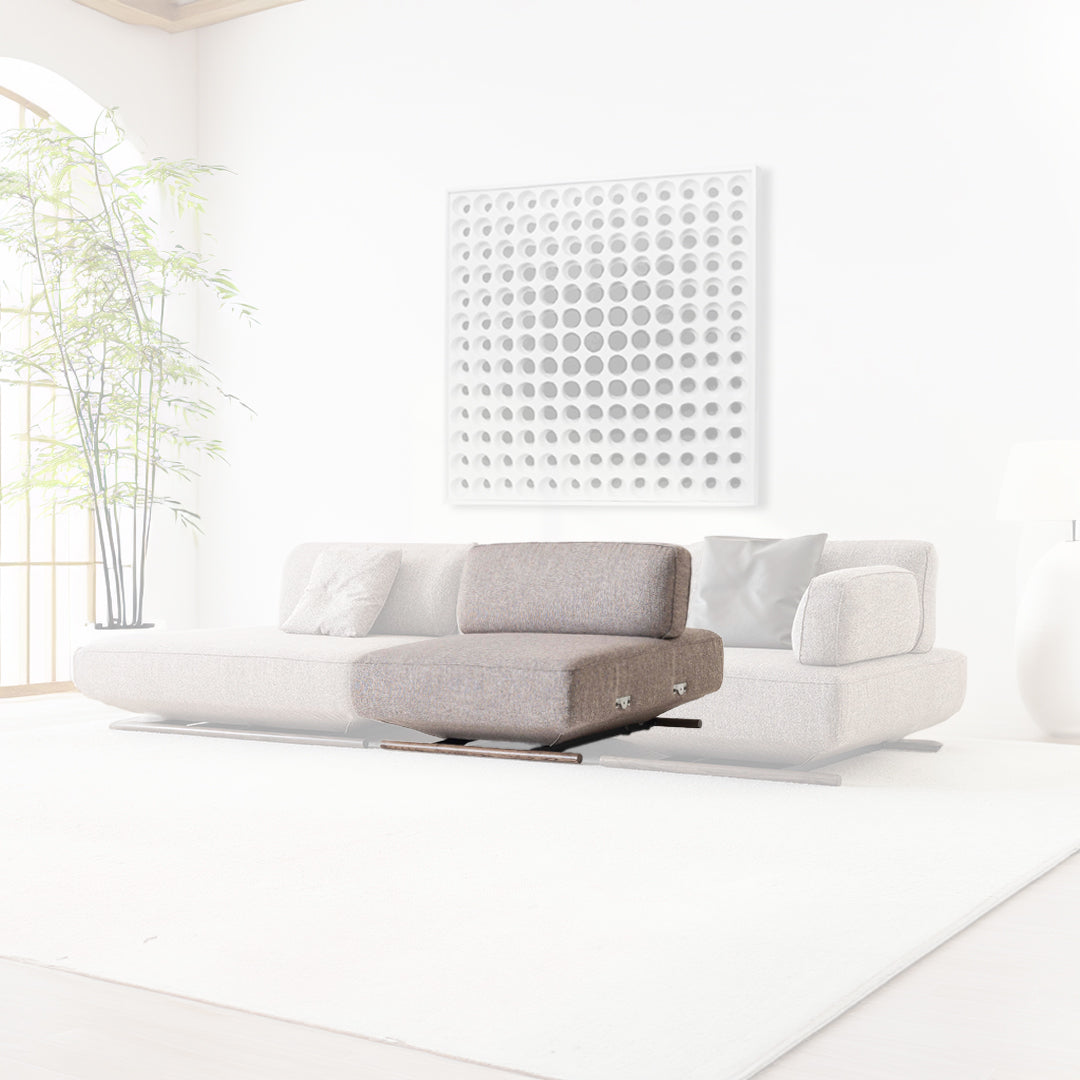 YOL LIVING MILA sofa module without arm, modern beige fabric sofa section for living room, close-up view.
