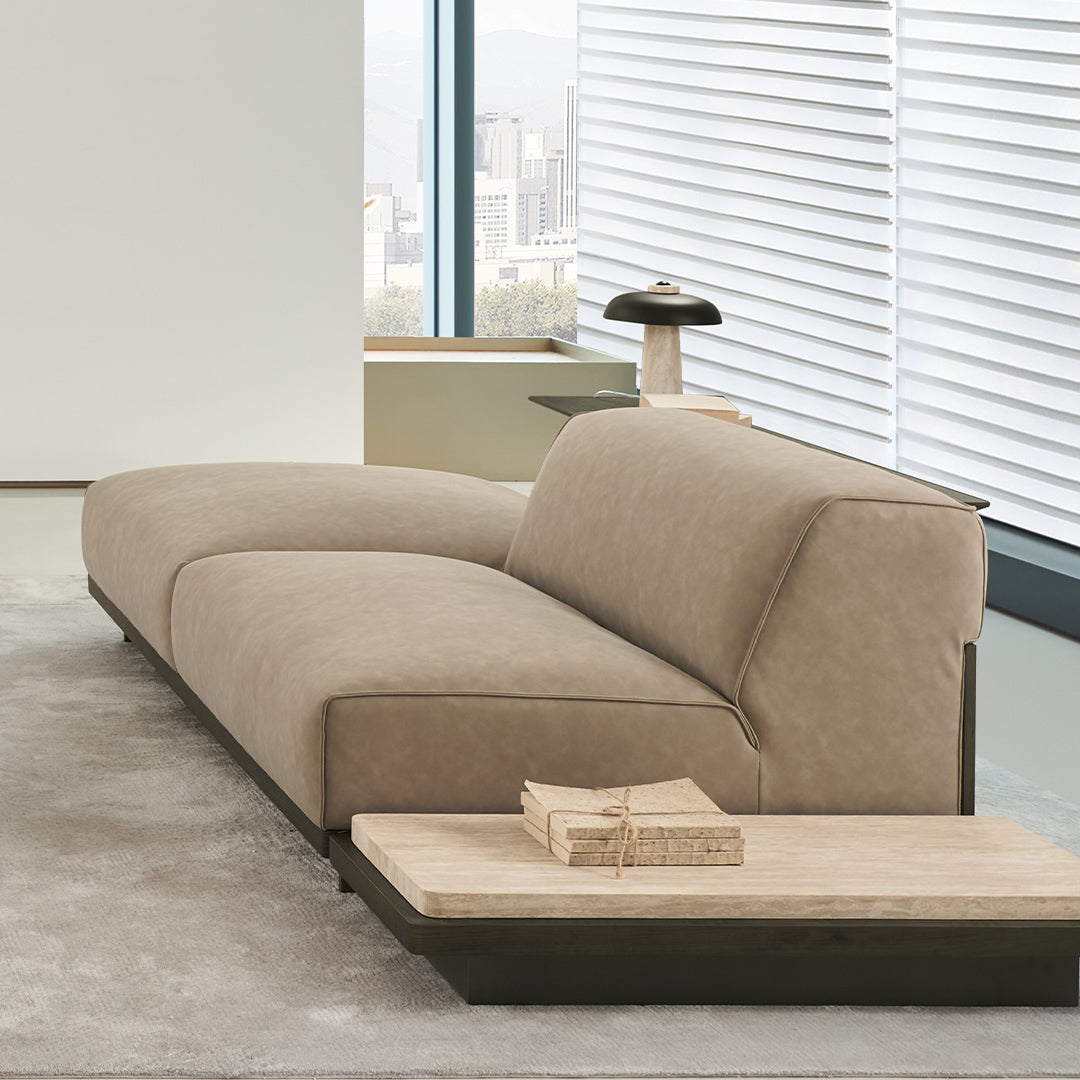 BEACON Miya 2-Seater Sofa Module with Half Back, modern beige fabric, clean lines, and comfortable seating.