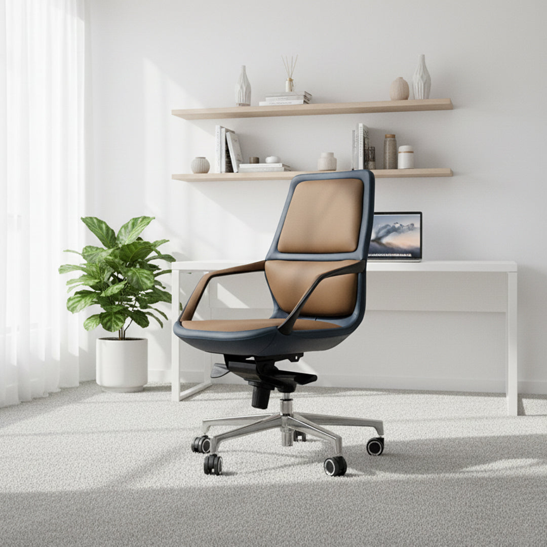 Mobius Office Chair with wheels by BEACON, ergonomic office chair featuring a cushioned seat and adjustable height.