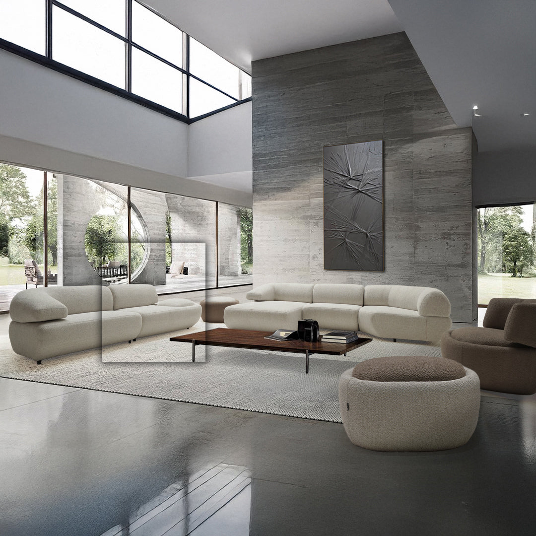 Mollis right module 135cm with pouf for Mollis sofa by BERIN, showcasing a modern sofa extension with a matching pouf.