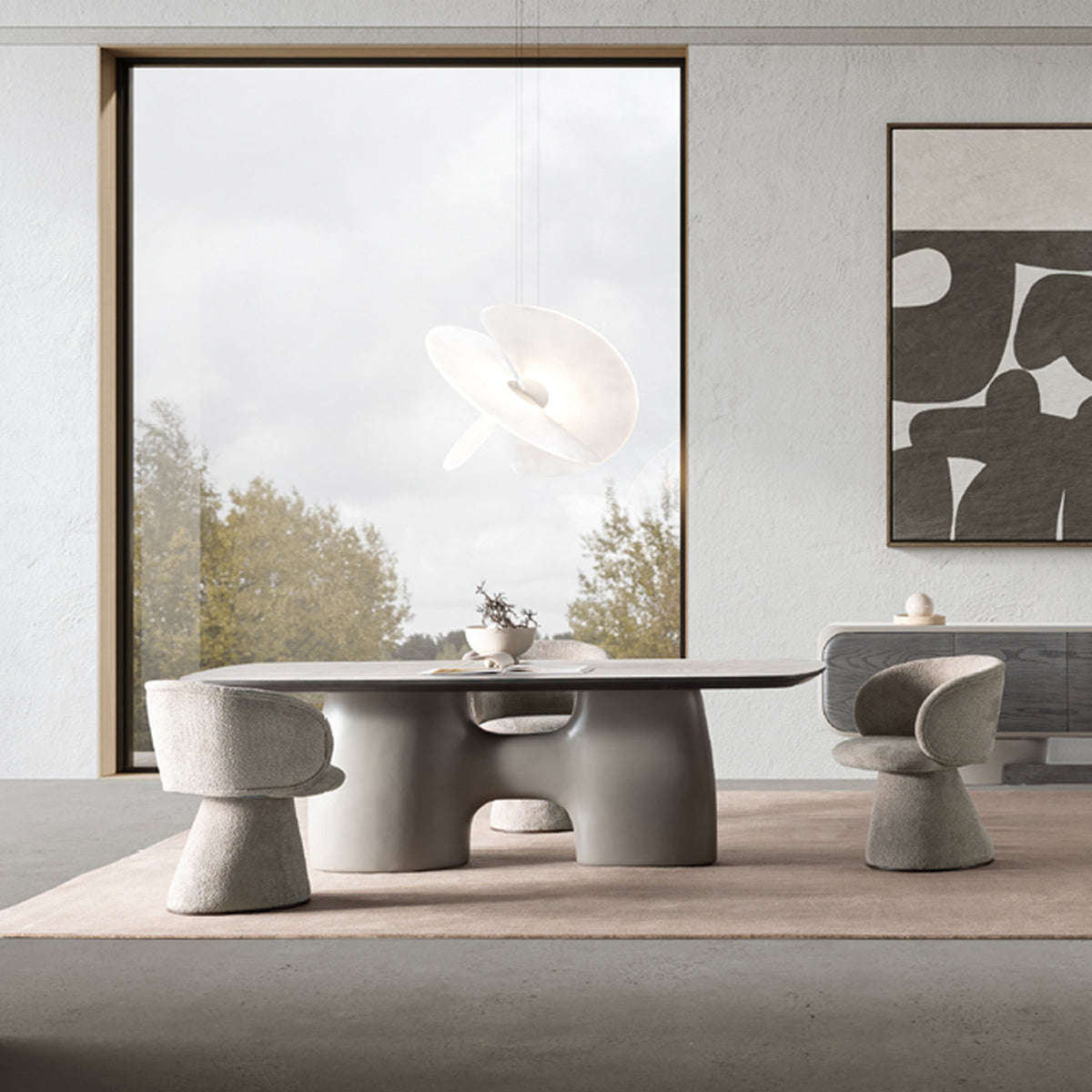 SARDUNYA MOON Swivel Dining Chair with a modern design, featuring a rounded seat and swivel base.