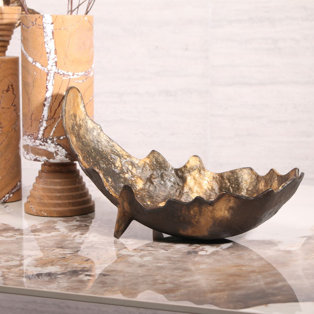 Moon-shaped metal tray by BEACON, lightweight and stylish, perfect for serving or decorative use.