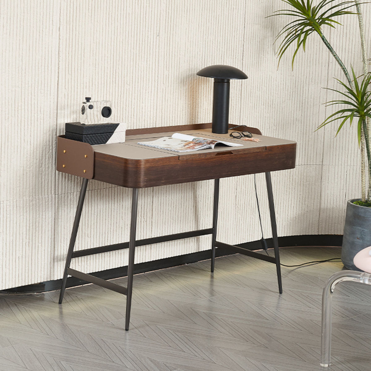 BEACON Muse Saddle leather stainless steel dresser MLL-T75 with sleek design and modern hardware, showcasing the elegant dresser front.