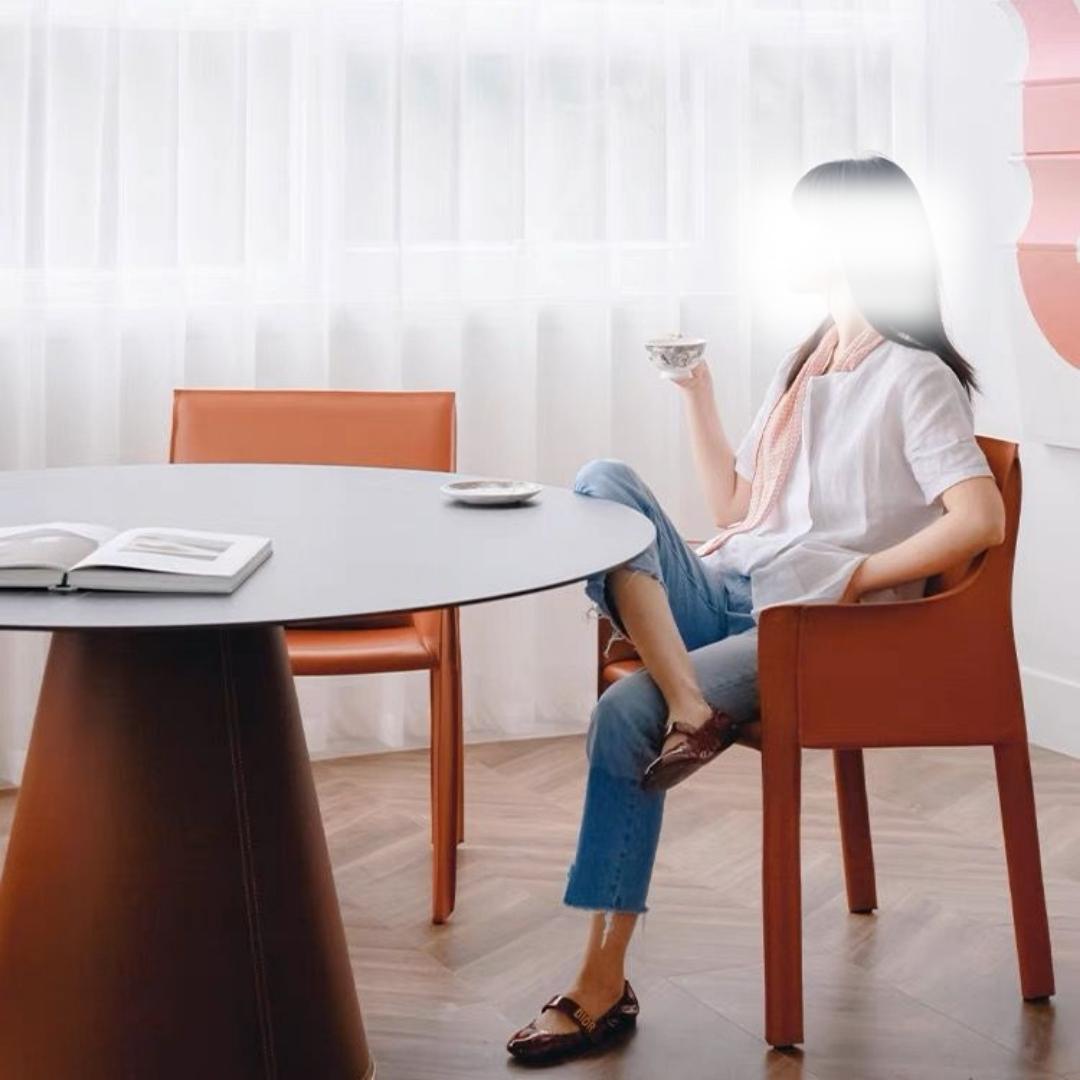 Mycroft Saddle Leather With Sintered Stone Dining Table MLL-C02 - Dining Tables - ebarza Furniture UAE | Shop Modern Furniture in Abu Dhabi & Dubai - مفروشات ايبازرا في الامارات | تسوق اثاث عصري وديكورات مميزة في دبي وابوظبي