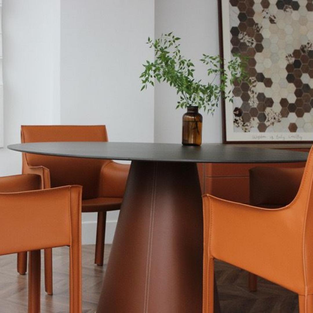 Mycroft Saddle Leather With Sintered Stone Dining Table MLL-C02 - Dining Tables - ebarza Furniture UAE | Shop Modern Furniture in Abu Dhabi & Dubai - مفروشات ايبازرا في الامارات | تسوق اثاث عصري وديكورات مميزة في دبي وابوظبي