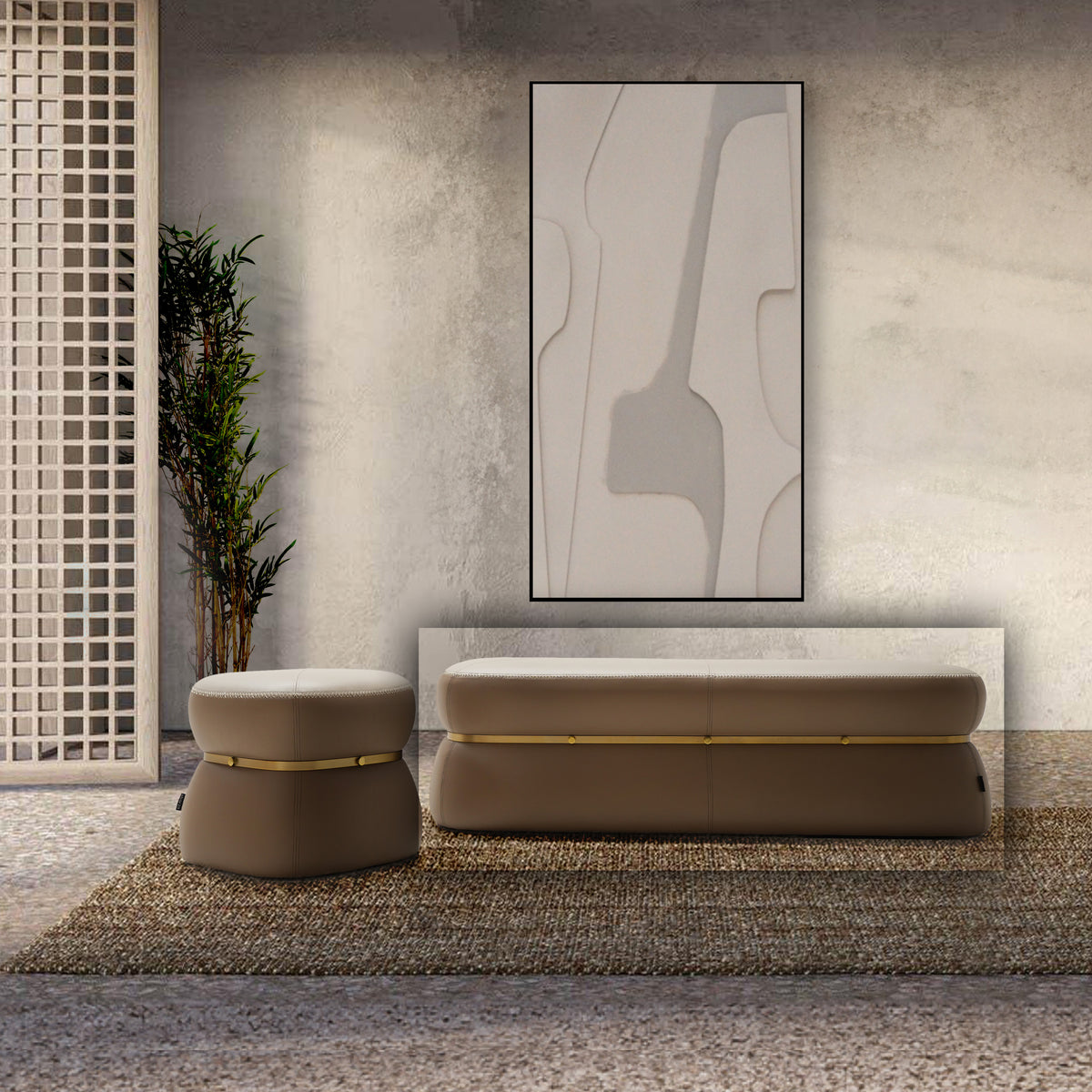 Nappa Pouf/Bench BC707-1 Light Brown-Leather - Poufs - ebarza Furniture UAE | Shop Modern Furniture in Abu Dhabi & Dubai - مفروشات ايبازرا في الامارات | تسوق اثاث عصري وديكورات مميزة في دبي وابوظبي