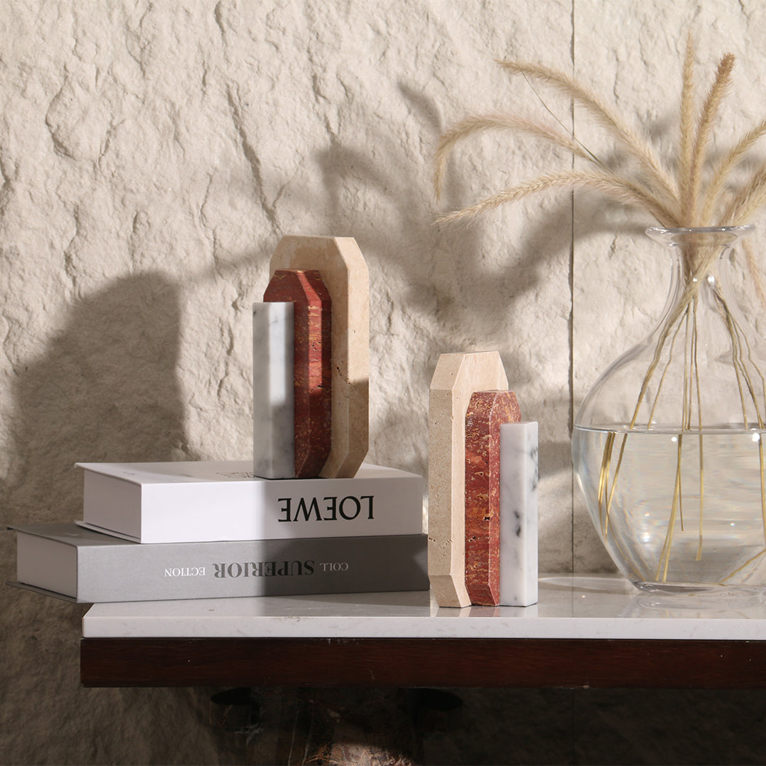 Natural Harmony: Set of 2 Stone Bookends for Timeless Shelf Styling KH3006 - Bookends - ebarza Furniture UAE | Shop Modern Furniture in Abu Dhabi & Dubai - مفروشات ايبازرا في الامارات | تسوق اثاث عصري وديكورات مميزة في دبي وابوظبي