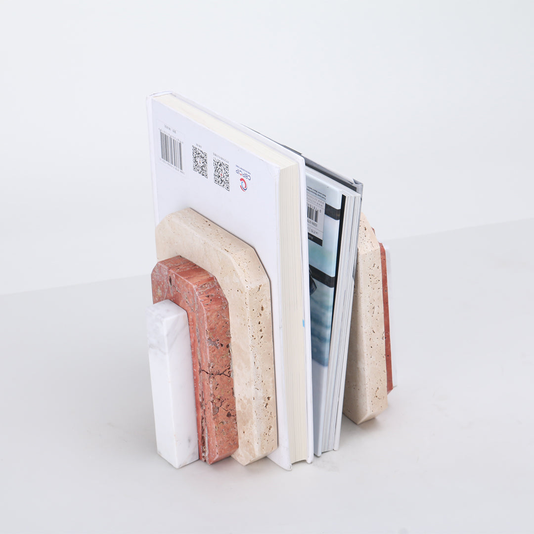 Natural Harmony: Set of 2 Stone Bookends for Timeless Shelf Styling KH3006 - Bookends - ebarza Furniture UAE | Shop Modern Furniture in Abu Dhabi & Dubai - مفروشات ايبازرا في الامارات | تسوق اثاث عصري وديكورات مميزة في دبي وابوظبي